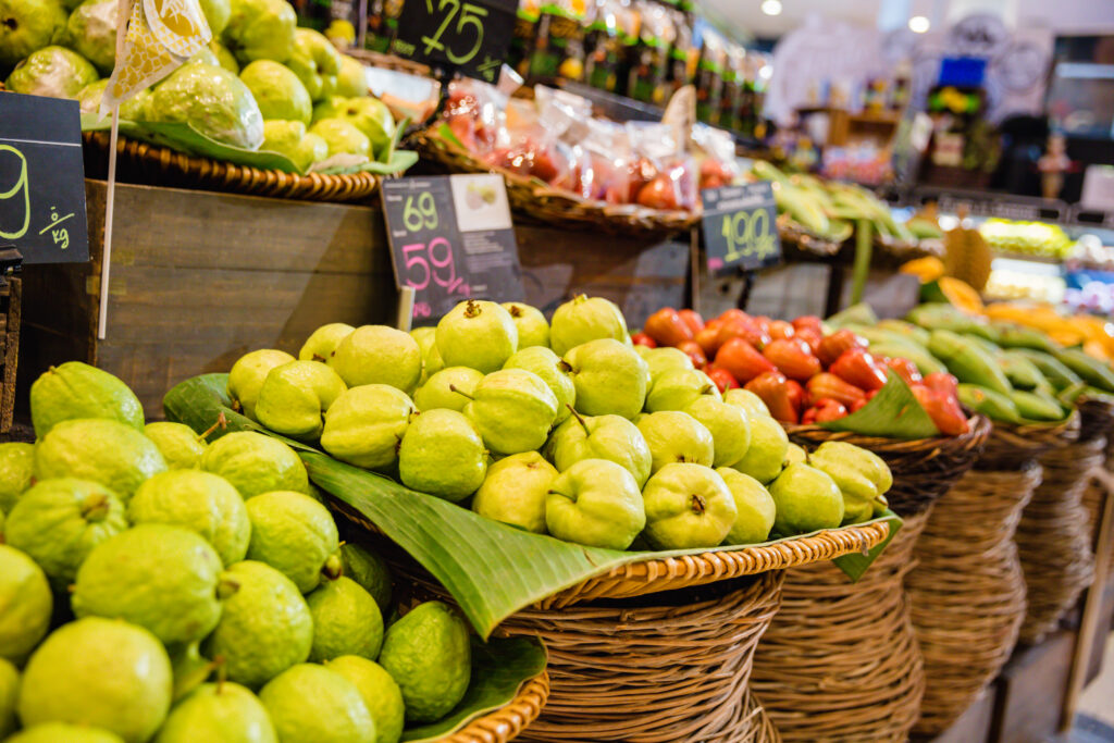 Fresh guavas for sale at local market in Bangkok